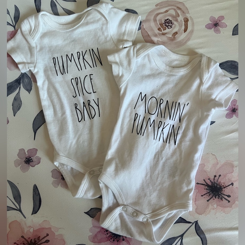 Rae Dunn Pumpkin baby onesies